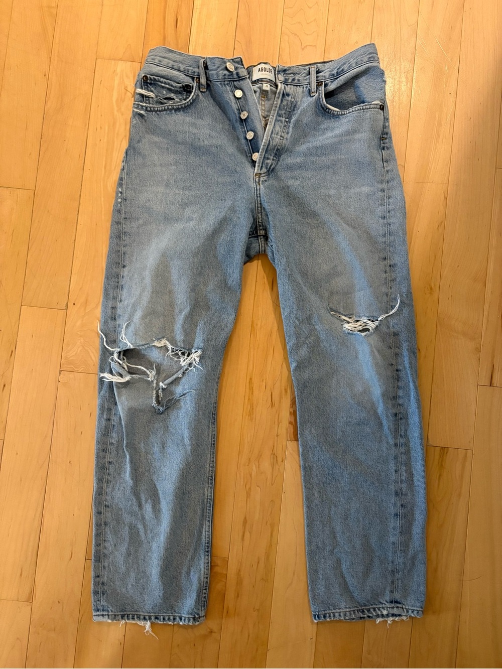 Agolde Light Blue Distressed Straight Jeans
